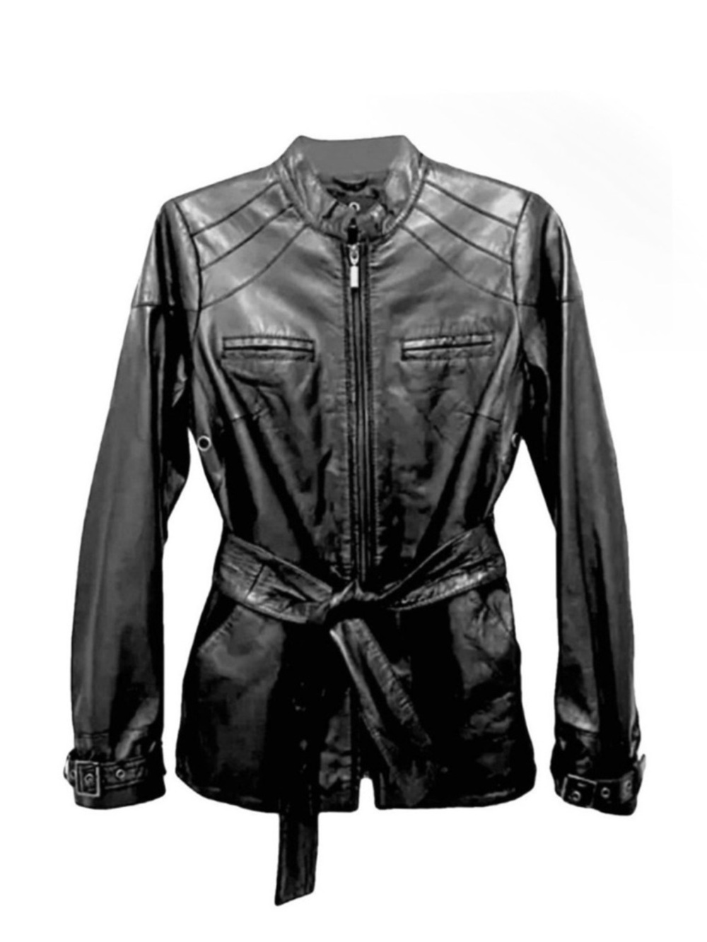 Rachel Zoe Leather Dress Moto Biker Military Belted